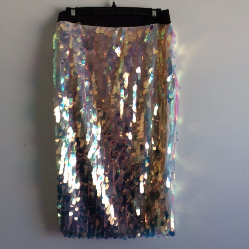 River Island Pink Iridescent Sequin Pencil Skirt US10